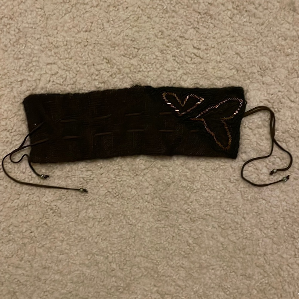 Irene Van Ryb Mohair Embroidered Scarf/ Sash Brown
